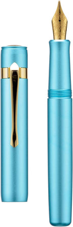 HONG DIAN M2 Black Forest Mini Fountain Pen, Fine Soft Nib & Sleek Shape Aluminium Short Pocket Travel Pen (Lake Blue)