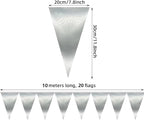 40M/130FT Silver Triangle Pennant Banner Flag Metallic Fabric Bunting Garland for Christmas Graduation Wedding Engagement Anniversary Bachelorette Birthday Bridal Shower Valentines Hen Party Supplies