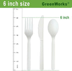 GreenWorks 6" Compostable CPLA Cutlery Kits, BPI Certified 200 Sets (Fork, Spoon,Knife,Napkin 4 in 1) Individually Wrapped With Compostable Bags，Alternative to Plastic Disposable Utensils