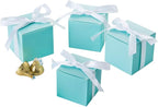 AWELL Mint Green Gift Candy Box Bulk 2x2x2 inches with White Ribbon Party Favor Box,Pack of 50