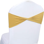 VDS Pack of 100 PCS | Gold | Spandex Chair Sashes Bows Without Buckle | Stretch Elastic Banquet Universal Folding Chair Band Tie with for Wedding Party Conference Celebration Event Decoration