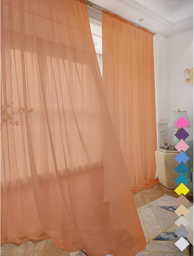 Window Brown Sheer Curtains 48 Inches Width 63 Inches Long 2 Panels Sheer Curtain Clear Curtains Basic Rod Pocket Panel for Home Living Room Bedroom Kids Room Yard Patio Parlor Sliding