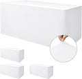 Nasitos White Fitted Table Covers Stretch Spandex - 96 x 30 Inch - 4 Pack Rectangle Table Clothes for 8 Foot Folding Tables, Fabric Tablecloths for Parties, Trade Show, Craft Show, Birthday