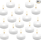 JHENG 50 Pack Floating Candles, 2'' White Unscented Dripless Wax Burning Candles, for Cylinder Vases, Weddings, Party and Holiday