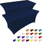 IVAPUPU 2 Pack 4FT Table Cloth for Rectangular Fitted Events Stretch Jean Blue Table Covers Washable Cover Spandex Tablecloth Protector for Party, Wedding, Cocktail, Banquet, Festival