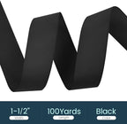 1-1/2" X 100 Yards Black Grosgrain Ribbon, Premium Grosgrain Ribbon for Sewing, Gift Wrapping, Bow Making, Wedding Decor, Wrapping and More (Black)