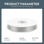 KMER LIFE 5/8" Wide x 50 Yards Silvery Single Faced Polyester Satin Ribbon, Silvery Satin Ribbon Perfect for Wedding Decor, Wreath, Crafts, Gift Wrapping & Other Projects (Silvery)