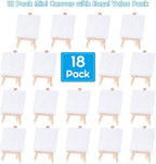 Mini Canvases 18 Pack, Cridoz Small Painting Canvas with Mini Easel 4x4 Inches Art Canvases Painting Kit for Kids Teenagers Acrylic Pouring Oil Water Color