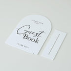 White Arch Acrylic Wedding Sign- 5"x7" Guest Book Sign and Base,1/8" Thick | Modern Calligraphy Arched Acrylic Table Sign for Wedding & Event Party