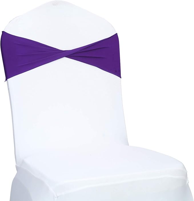 VDS Pack of 10 PCS | Purple | Spandex Chair Sashes Bows Without Buckle | Stretch Elastic Banquet Universal Folding Chair Band Tie with for Wedding Party Conference Celebration Event Decoration