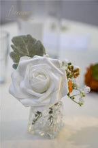 Floroom Artificial Flowers 25pcs Real Looking Shimmer Silver Grey Foam Fake Roses with Stems for DIY Christmas Ornaments Wedding Bouquets Party Tables Centerpieces Floral Arrangements Home Decorations