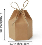 Zontween 50 Pack Hexagon Paper Box With Twines Kraft Paper Hexagon Boxes With Twice Candy Favor Present Boxes For Wedding Birthday Brown