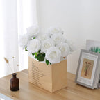Artificial Rose 10pcs Open Flower Bouquet Faux Rose Stems for Wedding Arrangement, Bridal Bouquet, Centerpiece, Fake Faux Silk Flowers (White)