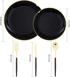 150pcs Black Plastic Plates, Black and Gold Plates,Gold Plastic Silverware,Black and Gold Dinnerware Set,Premiun Taleware,Perfect for Birthday,Party,Wedding,Anniversary