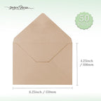 50 Pack 4x6 Envelopes Letter Size, Brown A4 Envelopes Self Seal for Wedding Invitation, Envelope 4.3x6.3 for Greeting Cards, Photos, Baby Shower, Graduation, Thank You Cards, Announcements