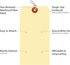 SmartSign Blank Manila Shipping Tags with Elastic Strings - Pack of 100, Size-8, 13pt Thick Pre-Strung Cardstock Tag, 6.25 x 3.125 inch, Paper Hang Tags with Reinforced Fiber Patch