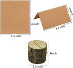 10Pcs Wood Place Card Holder Rustic Wood Table Numbers Holder with 20Pcs Kraft Table Place Cards Party Wedding Table Name Card Holder Memo Note Card