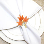 Maple Leaves Napkin Rings Set of 6, Fall Party Napkin Holder Buckles, Thanksgiving Christmas Napkin Rings (Orange, One Size)