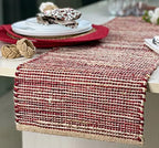 Chardin home Natural Jute Table Runner 13x108 Inch – Vintage Boho Rustic Table Decor – Handwoven Long Table Runner in Natural Jute and Red – Farmhouse Dining or Console Table Accent