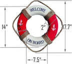 MorroMorn Lifebuoy Wall Hanging Decor - Welcome Aboard Mediterranean Style Home Decoration Hemp Rope (Red, 14")