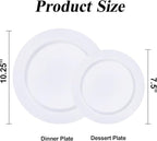 100PCS White Plastic Plates Set, 50 10.25 inch Dinner Plate and 50 7.5 inch Dessert Plates, Premium Disposable Plates for Party, Wedding