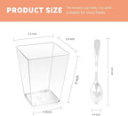 50 Pack 5 oz Clear Plastic Square Dessert Cups with Spoons，Mini Disposable Parfait Cups for Yogurt, Ice Cream and Tasting，Serving Cups for Appetizer，Pudding，Party (5 oz)