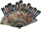 HUNANBANG 1 Dozen 12 Pieces Folding Hand Fans Church Wedding Gift, Party Favors, DIY Decoration Gift Size9 Wholesale 12pack (Flower)