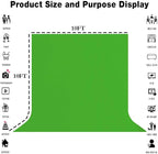 10x10FT Green Screen Backdrop Big Solid Color Photography Background for Video, Studio, Photo, Live, Editing Green Backgrounds