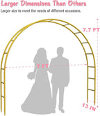 Queension Metal Arch Backdrop Stand 7Ft Wide 7.7Ft High, Wedding Arch Frame for Wedding Decorations, Balloon Arch Stand with Base for Ceremony, Outdoor Garden Arch Trellis for Climbing Plants, Gold