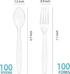 200 Count Plastic Silverware, Heavy Weight Plastic Forks Spoons Disposable Utensils Cutlery Set for Wedding Party Supplies Everyday Use