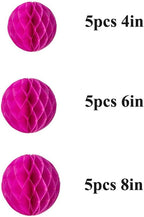 15pcs Honeycomb Balls Decorations 4'' 6'' 8'' Party Honeycomb Ball Flowers Tissue Pink Honeycomb Flower Ball Hanging Flower Balls for Baby Shower Birthday Wedding Nursery Decor(4'' 6'' 8'' Rose red)
