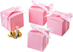 AWELL Pink Gift Candy Box Bulk 2x2x2 inches with Pink Ribbon Party Favor Box,Pack of 50
