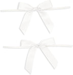 Juvale Twist Tie Bows - 100 Count, White, 3 x 2.5 in Satin Ribbon - Pre-Tied Gift Bows - Twist Ties for Cake & Crafts