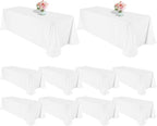 10 Pack Polyester Tablecloths, White 90 x 132 Inch Polyester Table Cloth for 8 Foot Rectangle Tables, Stain and Wrinkle Resistant Washable Fabric Table Cover for Wedding Banquet Restaurant Party