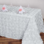 Efavormart 90"x132" Wholesale Rectangle Table Cover White Grandiose Rosette 3D Satin Tablecloth for Wedding Party Event Decoration