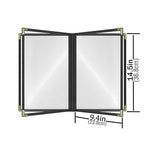 Goodsmart Restaurant Menu Covers – 25 Pack Black 8-View Booklet 8.5" x 14", Side-Loading Vinyl & Plastic Menu Holders, Clear Menu Sleeves, Leather-Style Café Covers with Gold Corners