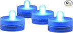 Halloween Lights Submersible LED Lights cr2032 Battery Powered Underwater Waterproof LED Tea Light for Events Wedding Centerpieces Vase Floral Xmas Holidays Home Decor Lighting(Pack of 12) (Blue)