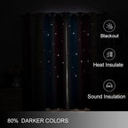 FANLI Ombre Rainbow Blackout Curtains for Kid Girls Bedroom Living Room Darking Stripe Double Layer Star Cut Out Wall Home Decor Gradient Grommet Window Curtains （Blue Purple 52Wx63L）