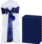 MDS Pack of 25 PCS Satin Chair Sashes Charmeuse Sateen Dining Chair Bows Ribbon Ties Back Sash for Wedding Party Birthday Home Hotel Restaurant Banquet Decoration (7 x 108 Inch, Navy Blue)