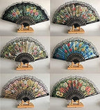 HUNANBANG 4 Pieces Folding Hand Fans Church Wedding Gift, Party Favors, DIY Decoration Gift Size9 Wholesale 4pack (Spanish 4pack)
