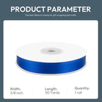 KMER LIFE 5/8" Wide x 50 Yards Royal Blue Satin Ribbon - Perfect for Wedding Decor, Wreaths, Crafts, Gift Wrapping & Other Projects
