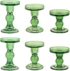 6-Piece Set of Green Glass Candlestick, Crystal Candlestick Holder Holder and Conical Candle, Christmas Candle Holder Decoration, Family Living Room Wedding Candle Holder (green2sets)