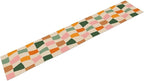 Hippie Table Runner, Vintage Geometric Square Orange Green Pink Grid 60s 70s Style Kitchen Dining Room Decor for Indoor Outdoor Wedding Party Table Runner 13x36 Inch