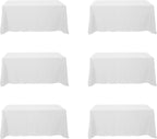 BRILLMAX 6 Pack White Tablecloths for 6 Foot Rectangle Tables 90 x 132 Inch - 6ft Rectangular Bulk Linen Polyester Fabric Washable Cloth Cover for Wedding Reception Banquet Birthday Party