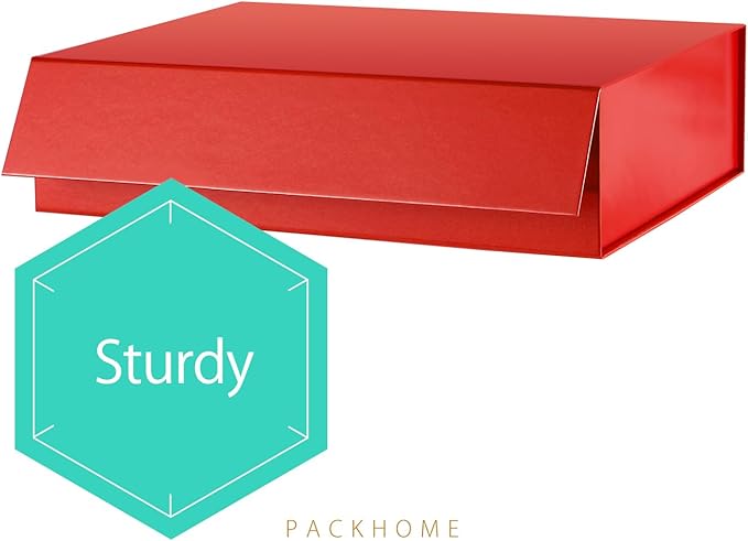 PACKHOME Gift Box 11.5x8x2.5 Inches, Sturdy Shirt Box with Magnetic Lid for Multiple Occasions (Glossy Red)