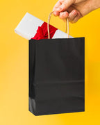 qiqee 50-Packs Black Paper Gift Bags with Handles Bulk 4.5"x2.5"x6" Mini Size Party Favor Bags Multiple Uses