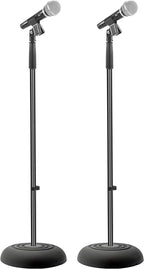 Pyle Universal Microphone Stand - Handheld Mic Compatible, Heavy Compact Base, Lightweight & Compact Design, 2.8 to 5 Ft Height Adjustable Clamp, Pivot Angle Clip, Home/Studio Use (Pair)