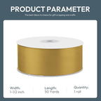 KMER LIFE 1-1/2" Wide x 50 Yards Golden Single Faced Polyester Satin Ribbon, Golden Satin Ribbon Perfect for Wedding Decor, Wreath, Crafts, Gift Wrapping & Other Projects (Golden)