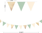 Sage Green Beige Champagne Gold Party Decorations Metallic Fabric Triangle Pennant Banner Bunting Flag Garland for Baby Shower Birthday Wedding Engagement Bridal Shower Graduation Decoration Supplies