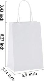 BAG BOX 25 Pack 5.9x3.1x8.25 Inch White Gift Bags with Handles,Bulk Kraft Paper Bags for Shopping, Retail, Merchandise, Wedding, Party Favors, Paper Grocery Sacks
